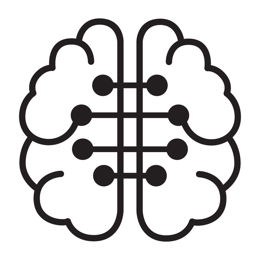 Outline of a brain with connected lines joining each side